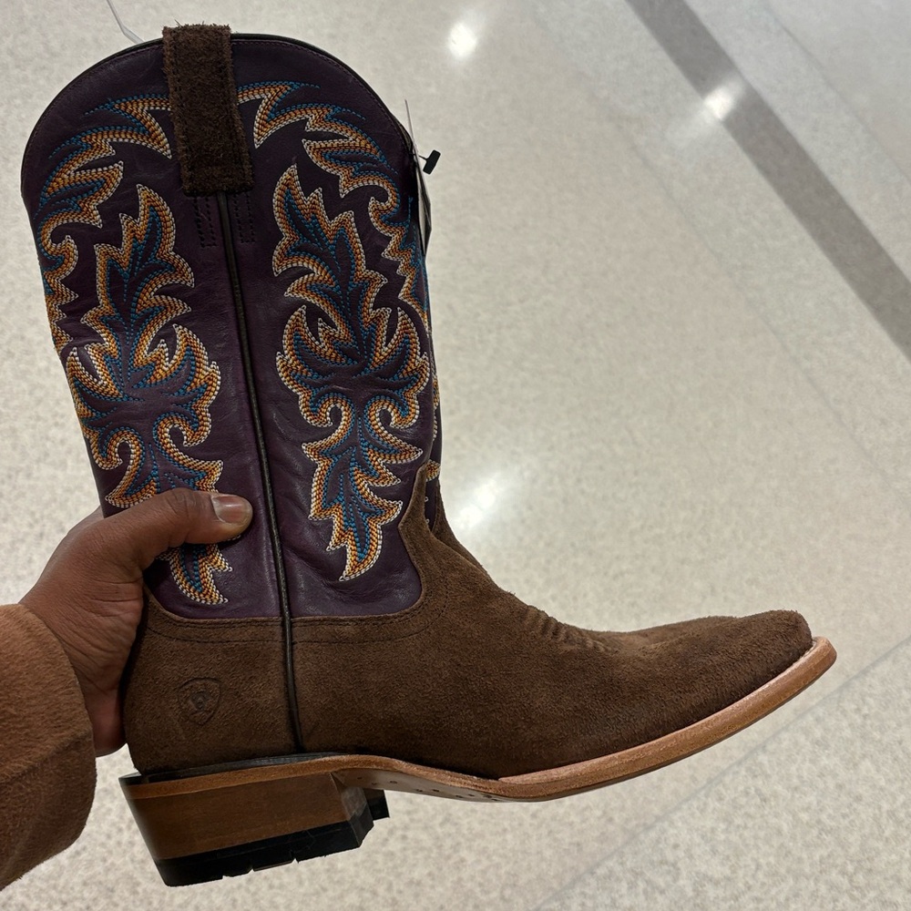 Ariat Brown Suede Men's Western Boots with Embroidered Shaft